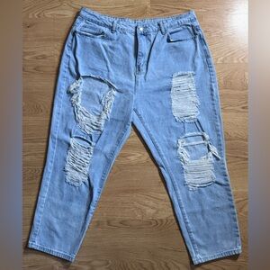 SHEIN Light Blue Distressed Denim Jeans Size 2XL